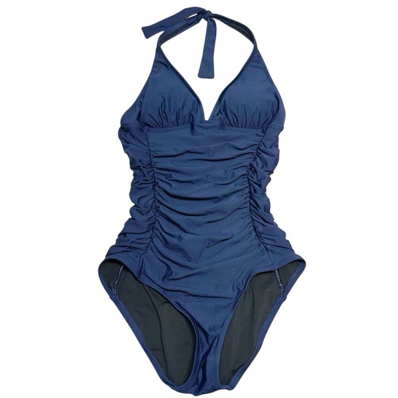 J. Crew Navy One Piece Halter Swimsuit Size 4 - Picture 1 of 12
